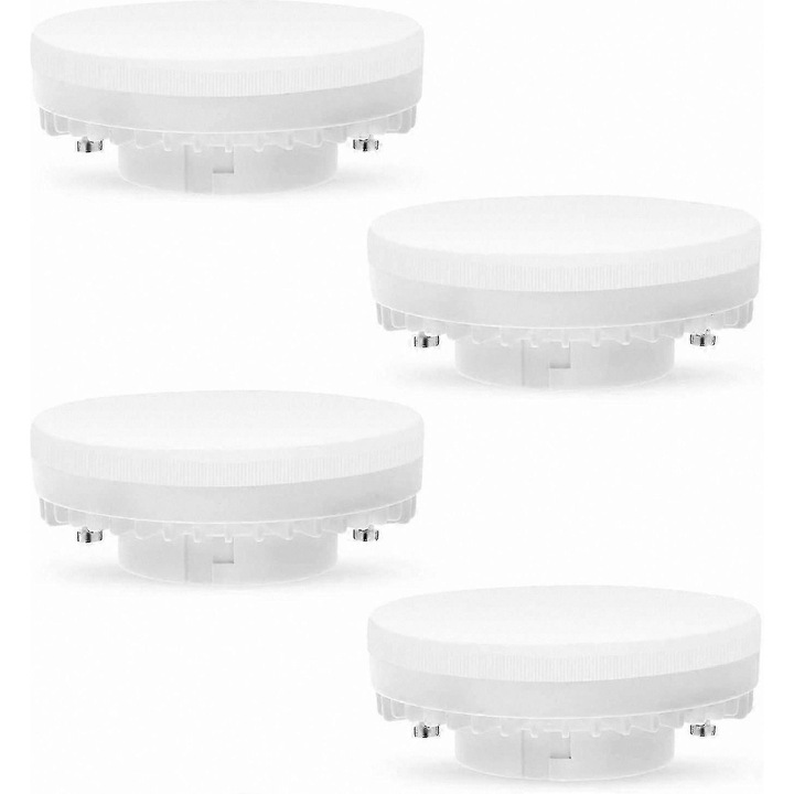 Set 4 becuri LED GX53, 7W, alb cald 3000K, non-dimabile, 75x75x25mm