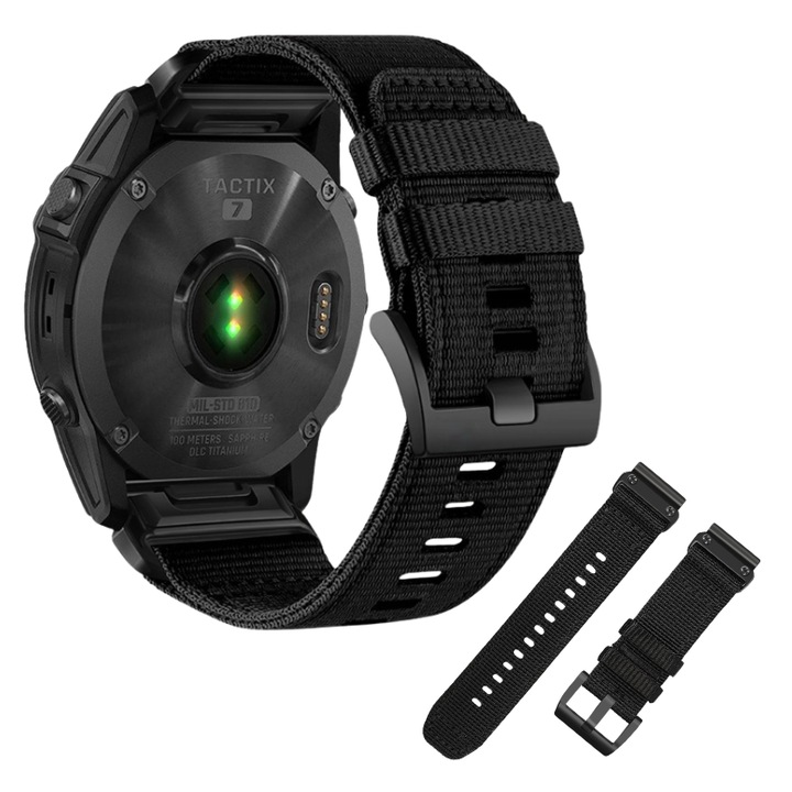 Pasca nylon pentru Garmin Fenix 5s/6s/Pro/7s, QuickFit 20mm, negru, set disponibil