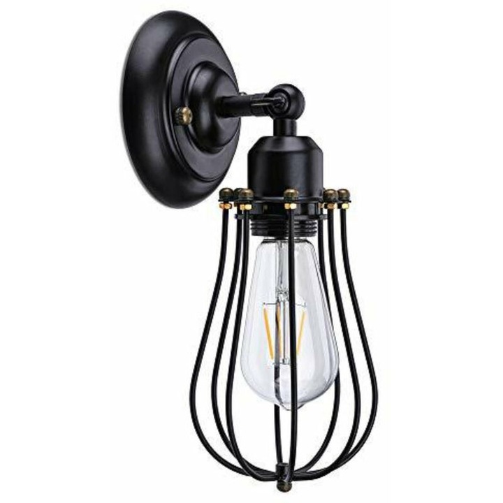 Aplica de perete metalica, stil modern/vintage, 12x23cm, 60W, neagra