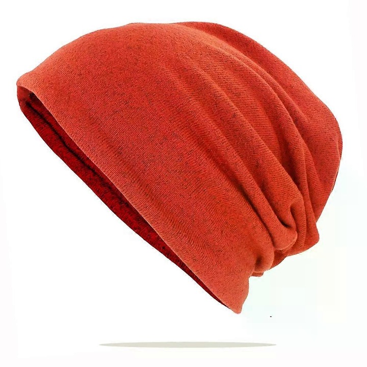 Унисекс шапка, червена, размер 54-58 см, комплект с тънък шал, за есента и пролетта