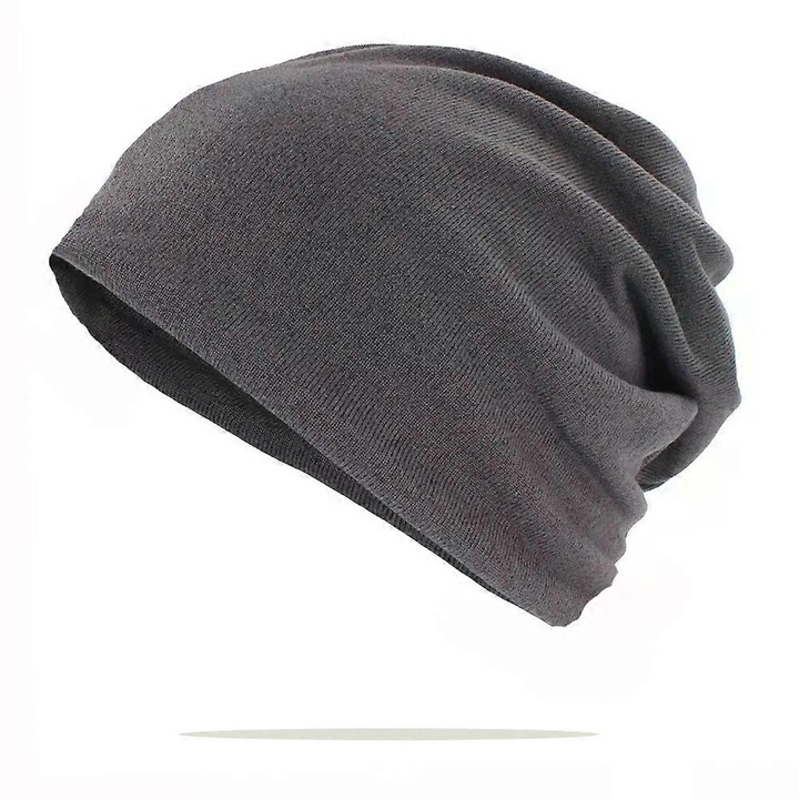 Caciula unisex, gri inchis, dimensiune 54-58 cm, set cu fular subtire