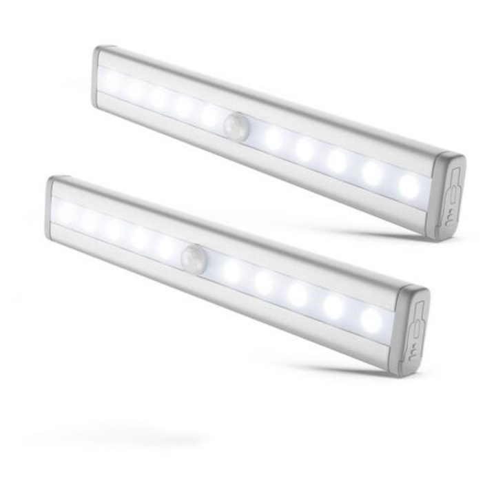 2 db LED szalag mozgásérzékelővel, szekrényvilágítás, meleg fehér fény, öntapadós, AAA elemmel működik