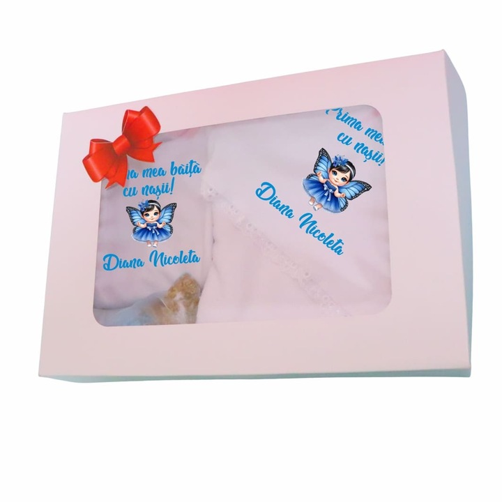 Set Prima mea baita cu Nasii, Alb, Fetita Fluture, Bumbac, SPB39