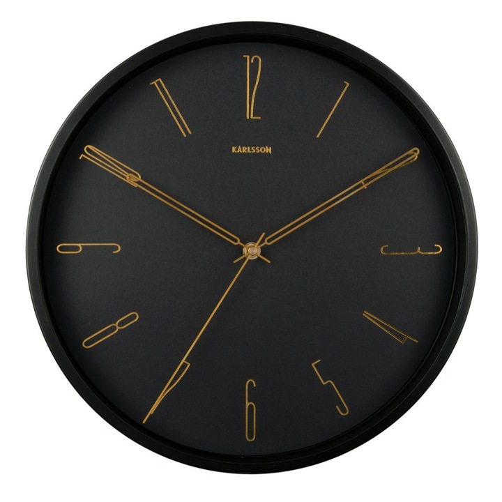 Ceas de perete Karlsson Belle, 35 cm, metalic, negru, design minimalist