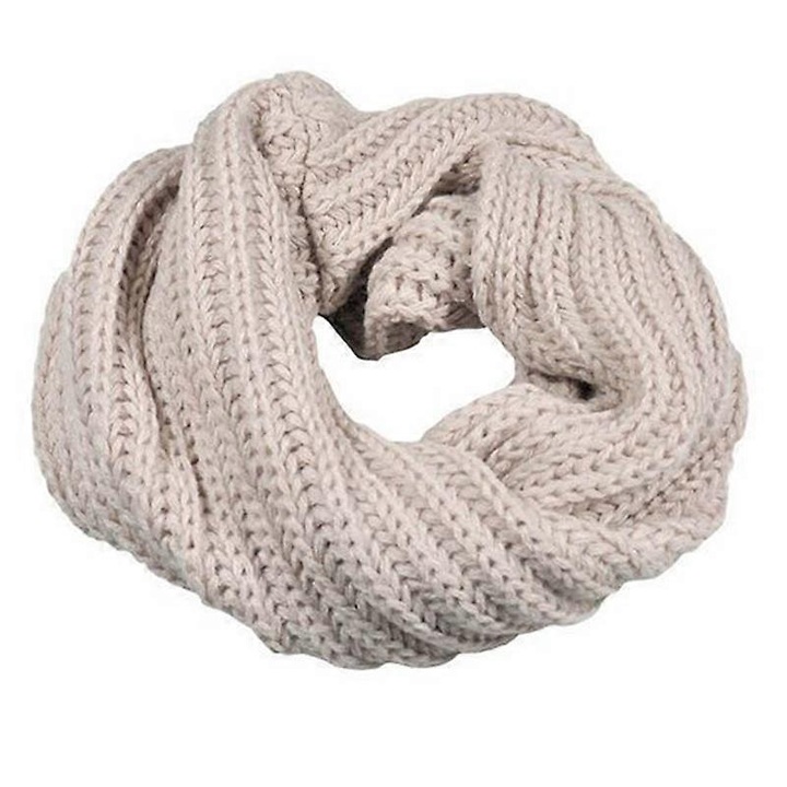 Esarfa din lana tricotata, bej, unisex, elastica, dimensiune unica