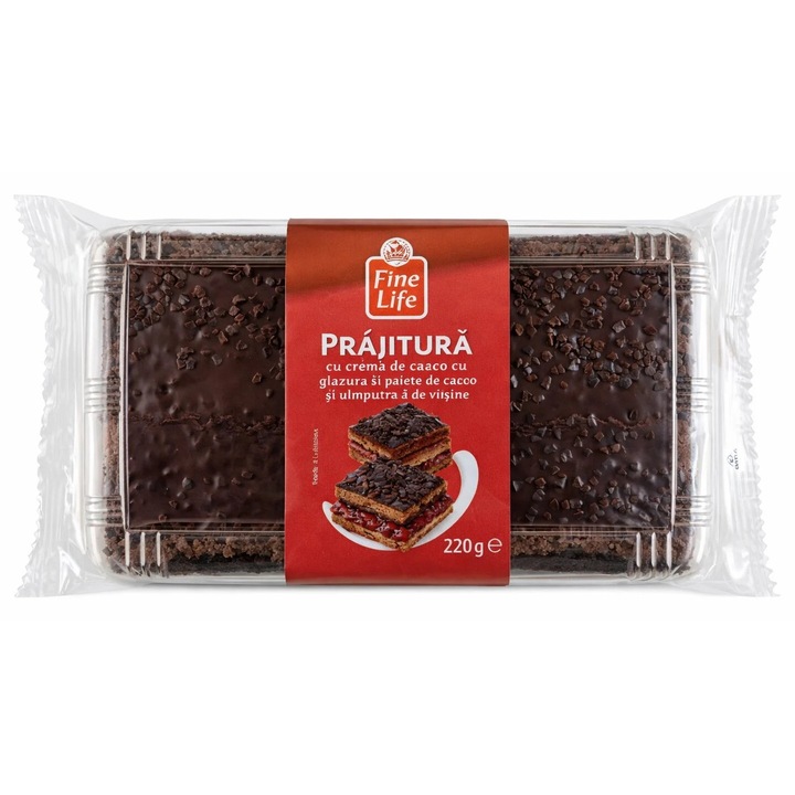Kakaókrémes sütemény, kakaós mázzal és szórással, meggyes töltelékkel, Fine Life, 220 g