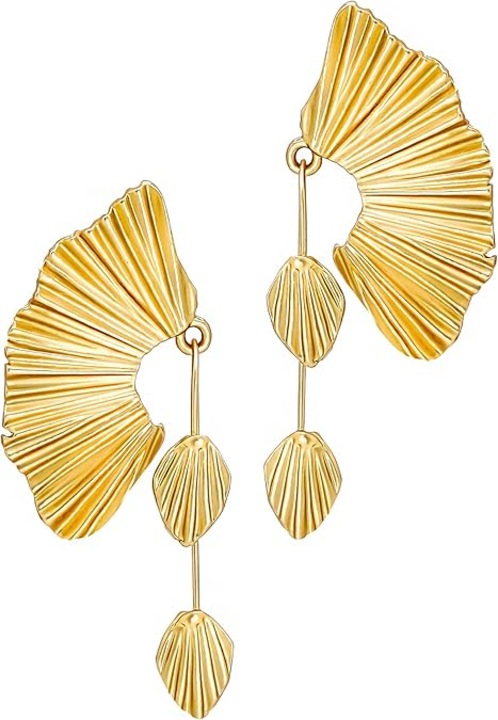 Cercei din aur de 18K pentru femei, cercei masivi tip candelabru in forma de frunza si evantai, cercei cu flori, accesorii Boho Vintage, cadouri bijuterii la moda din aur de 18K