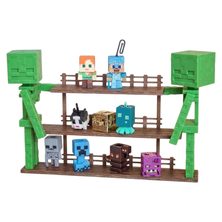 Suport figurine Minecraft Kinder Joy, 21.3x14cm, verde/maro