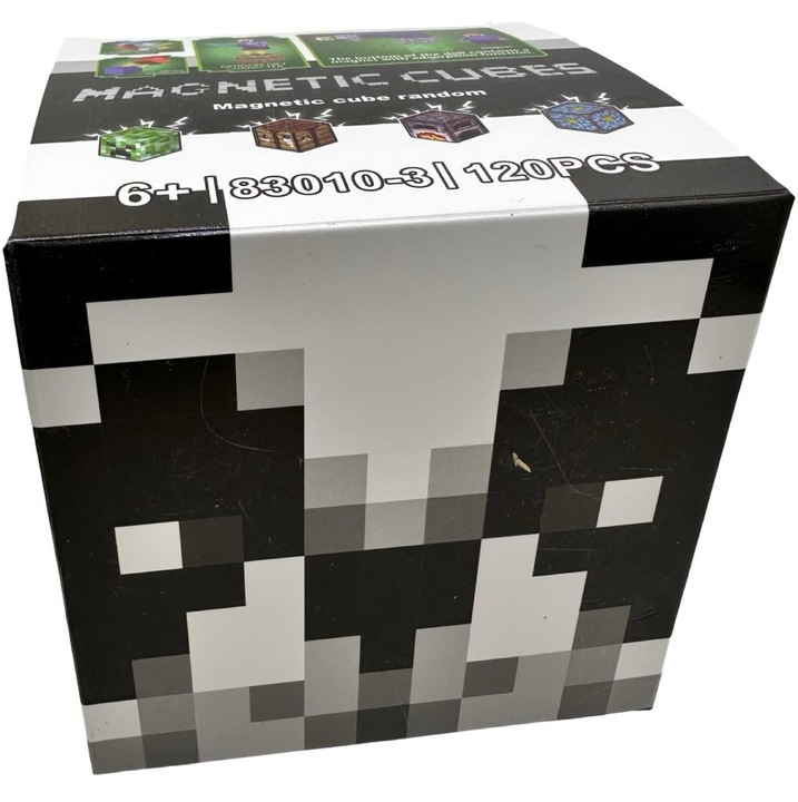 Комплект магнитни кубчета тип Minecraft 100 части черно-бели с фигурки