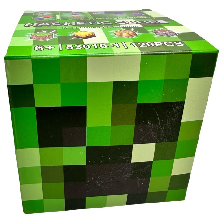Комплект магнитни кубчета 100 части Minecraft, зелени, с фигурки