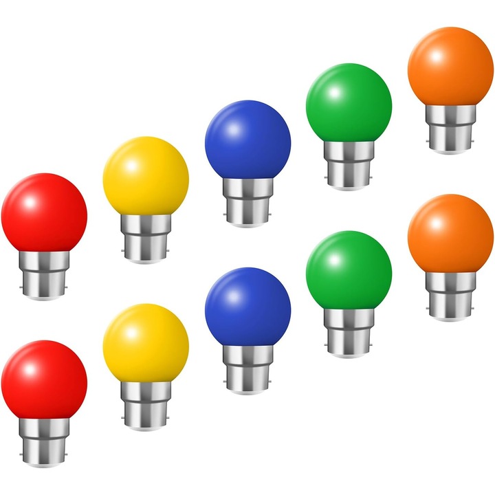 Комплект от 20 LED крушки B22, 2W, червени, жълти, оранжеви, зелени, сини