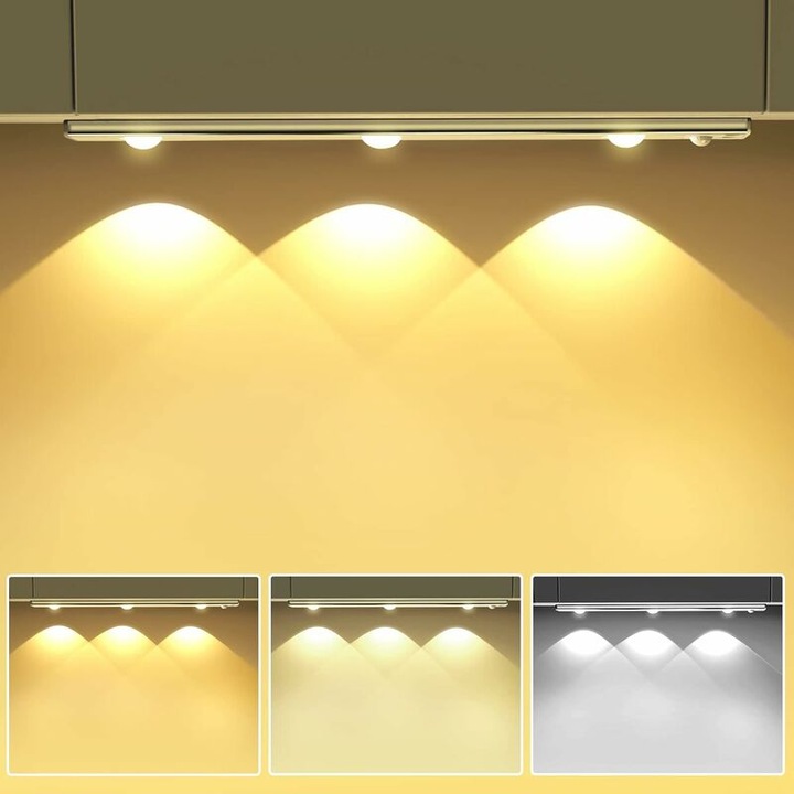 LED лампа със сензор за движение, 40см, 3000K-6000K, 3 режима, безжична