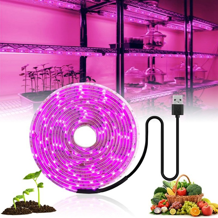 Banda LED pentru cresterea plantelor, 5m, waterproof IP65, 0.2W/LED, 120 grade, SMD 2835