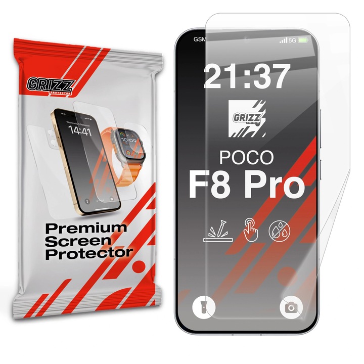 Folie protectie GrizzGlass CeramicFilm compatibila cu Xiaomi Poco F8 Pro, Transparent