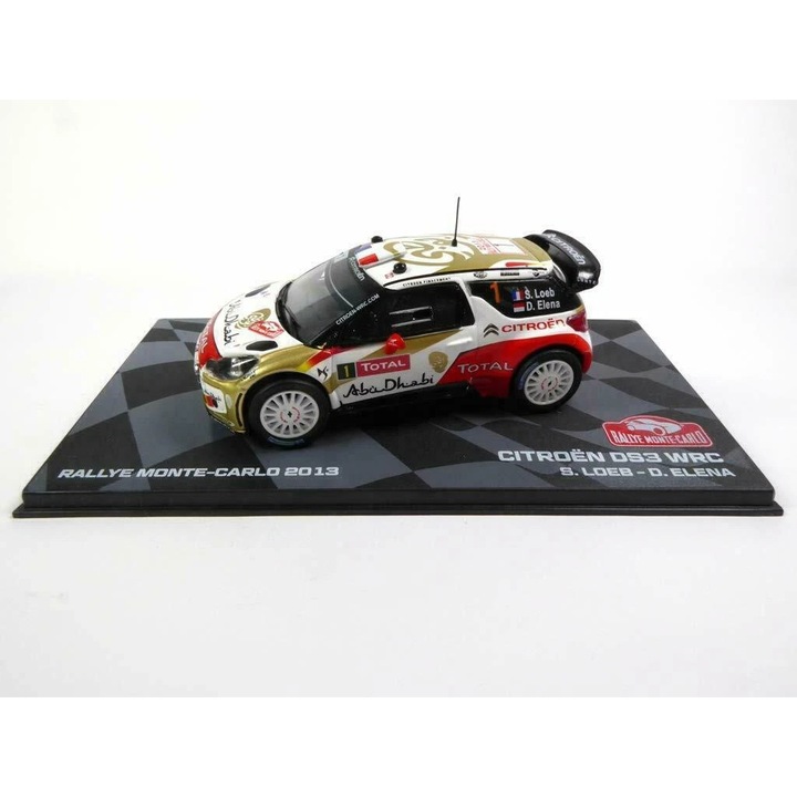 Macheta Citroen DS3 WRC S.Loeb - D.Elena Rallye Monte-Carlo 2013 #1 cu vitrina plexiglass - 1/43 Altaya