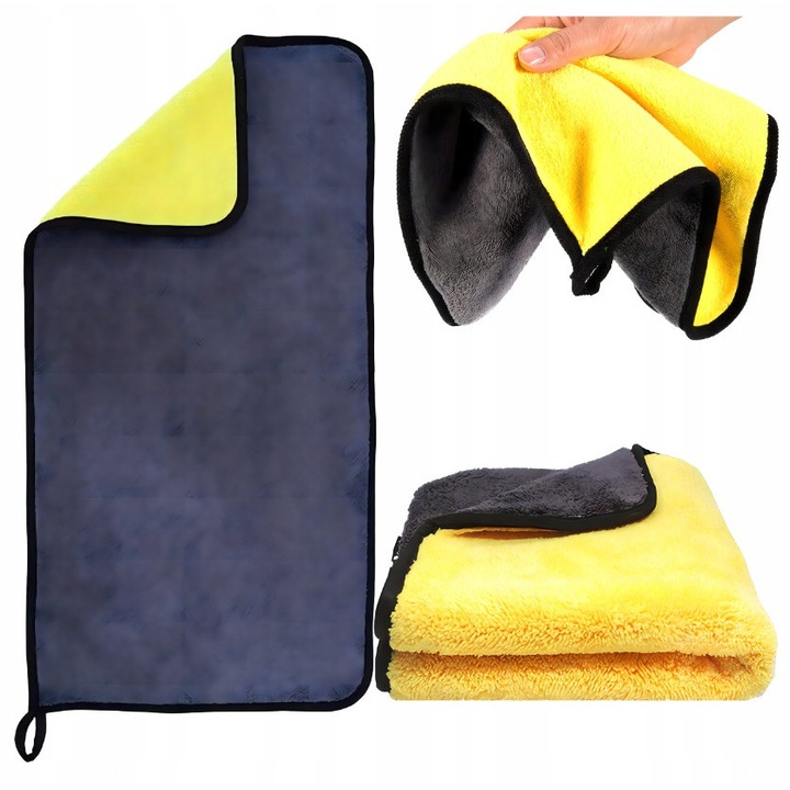 Laveta auto din microfibra Allbag, 30x60cm, galben + gri, reutilizabila, pentru curatare si uscare