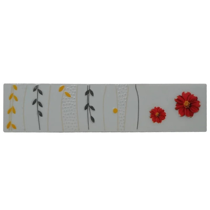 Bordură decorativă MoftX AC2776, flori roșii și frunze galbene, set x 10 bucăți, 7x30cm