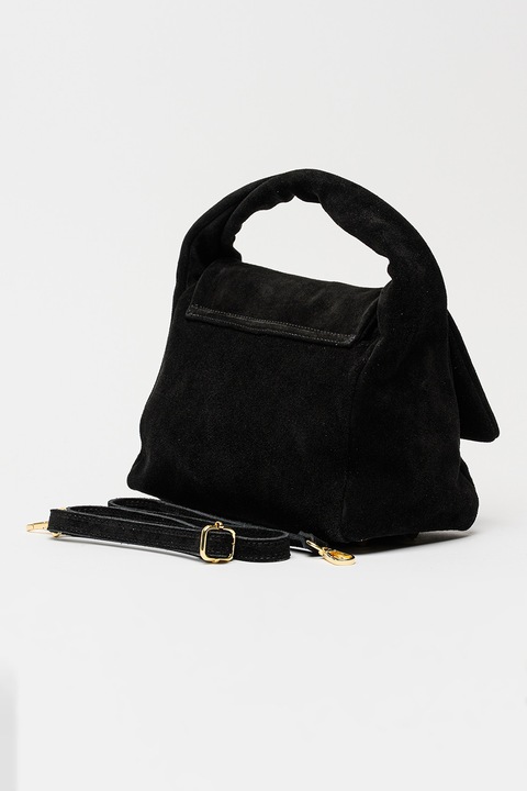 Massimo Castelli, Geanta crossbody din piele intoarsa cu clapa si bareta detasabila, Negru stins
