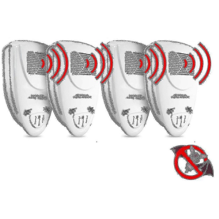Set 4 x Repelent ultrasonic pentru lilieci, eliminare eficienta, alb, 100-800 mp