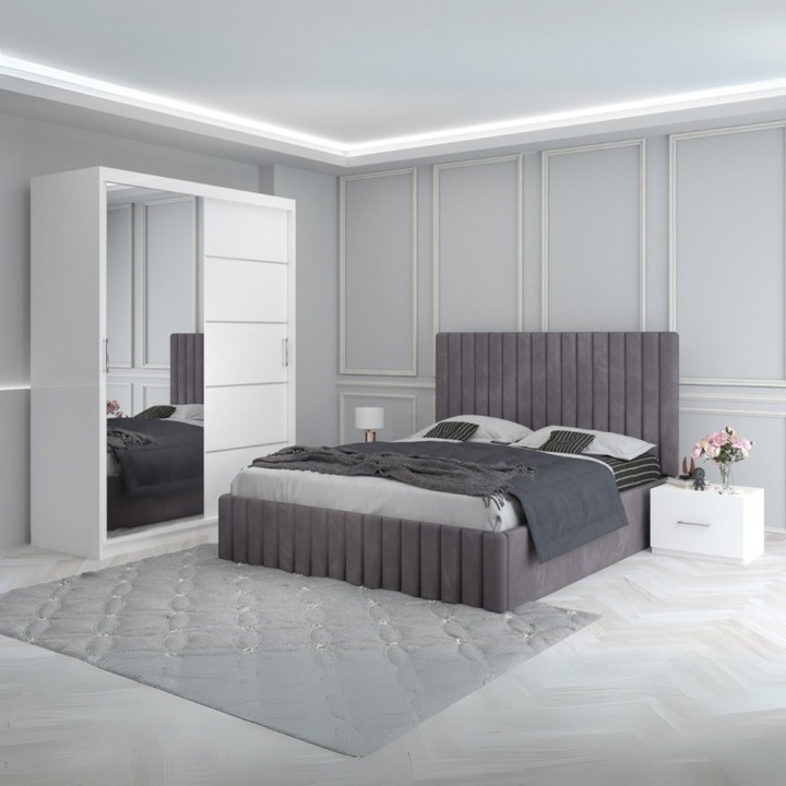 Dormitor Luca, CELA, set, gri, 180x200cm, 150x208cm, noptieră 48x32x35cm
