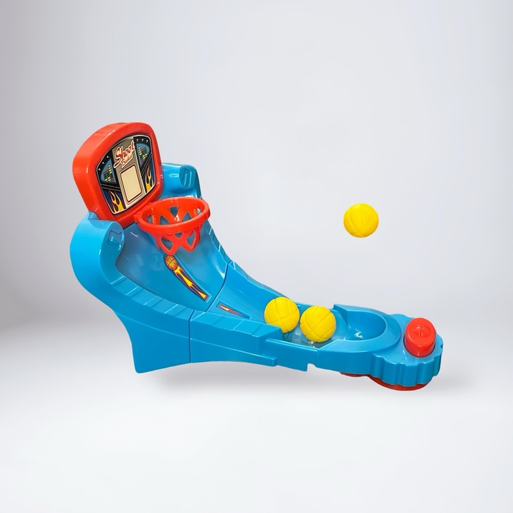 Joc de baschet de masă, mini coș cu catapultă și 3 mingi, 22x16x15cm, pentru copii 3+ ani