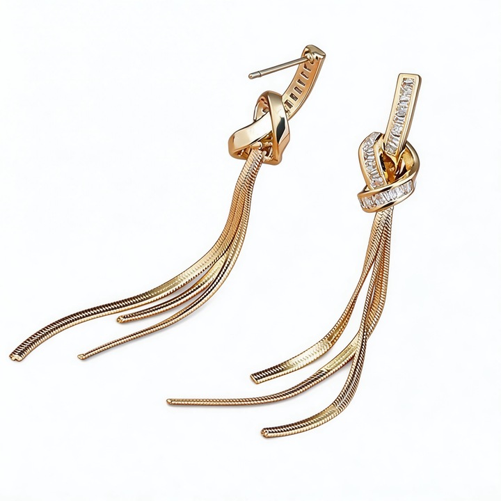 18K Gold Dangle Earrings for Women Sparkly Rhinestone Long Tassel Dangle Earrings Dainty Long Hanging Chain Earrings Wedding Party Prom Earrings