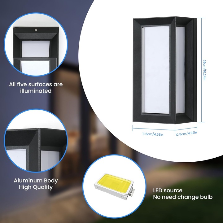 Aplica exterioara, 18W, IP65, alb cald 3000K, design geometric, pentru terasa, gradina, patio