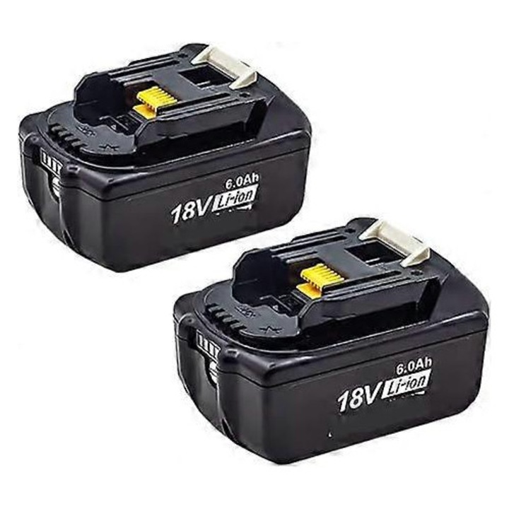 2 darabos készlet, 18V-os akkumulátor Makita kompatibilis, Li-ion 6000mAh, LED kijelzővel és memóriaeffektus nélkül, Fekete
