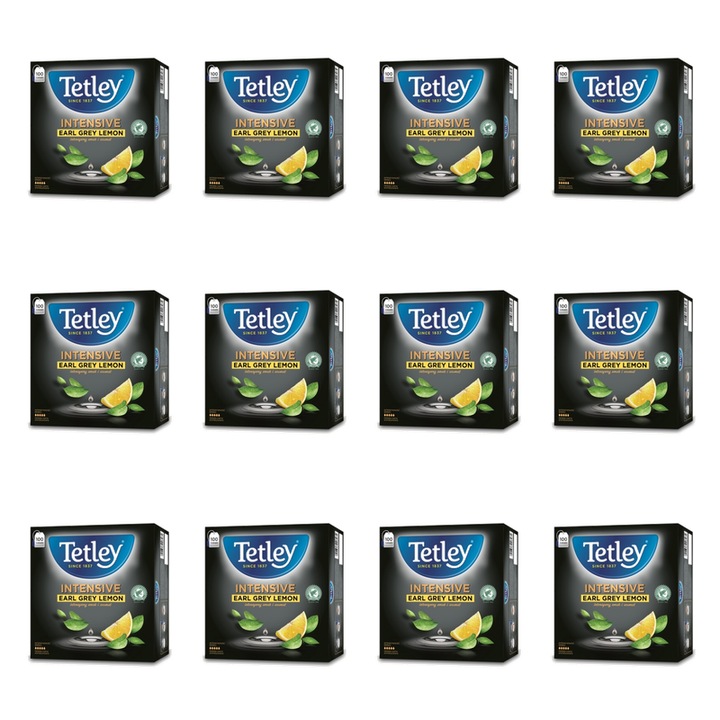 Ceai instant, Tetley, Earl Grey cu lamaie, 100 pliculete, 200 g, aromat, ceai negru, din Assam, efect neutru, tara de origine: India, timp de preparare: 3-4 min, 12
