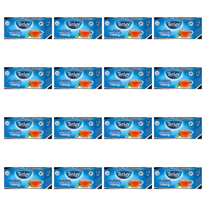 Pliculete de ceai, Tetley, Clasic, 25 de pliculete, 37, 5 g, negru, efect neutru, India, 1, 5 g per pliculet, timp de infuzare 3-4 min, a se pastra intr-un loc racoros si uscat, fara alergeni, fara atmosfera protectoare, fara derivati, fara aditivi, fara