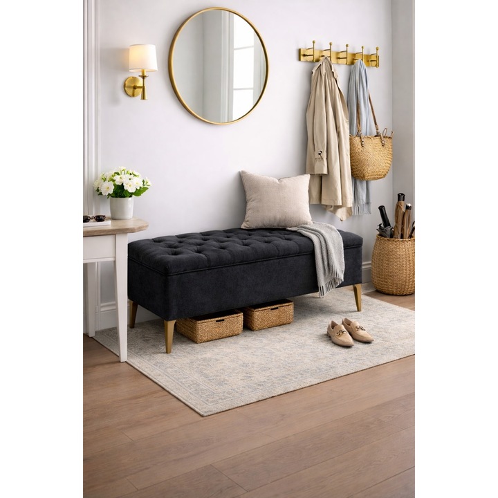 Lada tapițată, 120cm, gri antracit, 50cm, material velur