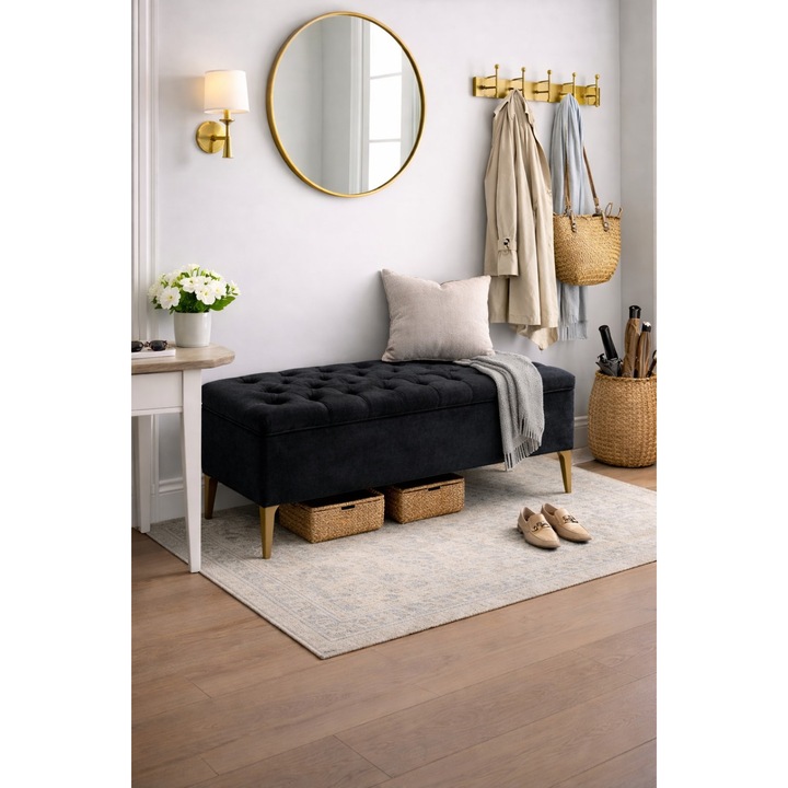 Ladă tapițată, 140cm, albastru închis, 50cm, velur