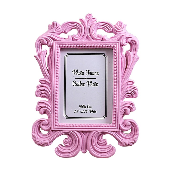 Rame foto clasice, cadru rectangular, decorativ, din rasina, roz, pentru birou