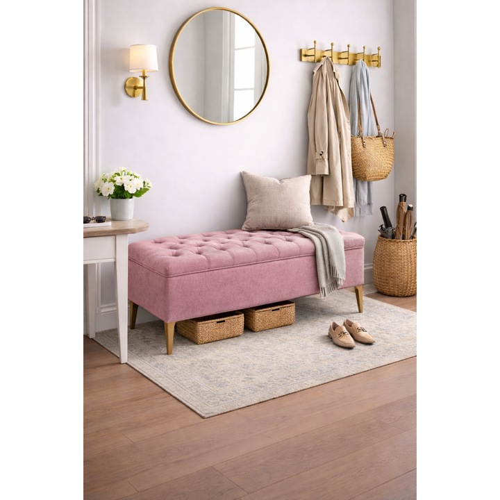 Lada tapițată, 140 cm, cu design Chesterfield, culoare scorțișoară, 50 cm