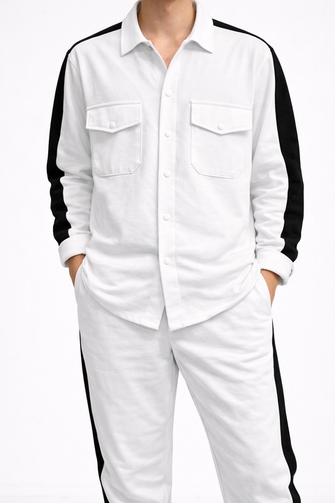 Trening Unisex Alb – Camasa si Pantaloni Fashion Casual, Alb