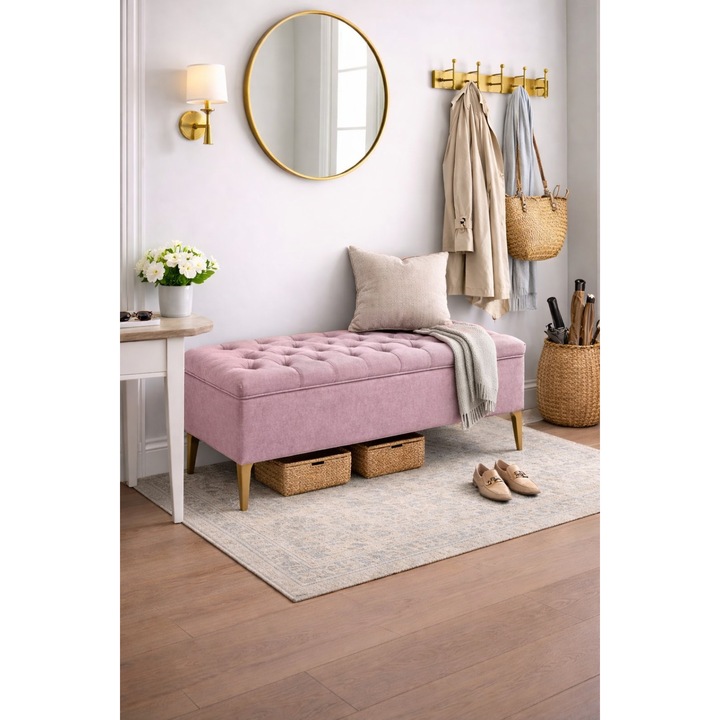 Lada tapițată, 140x50cm, roz