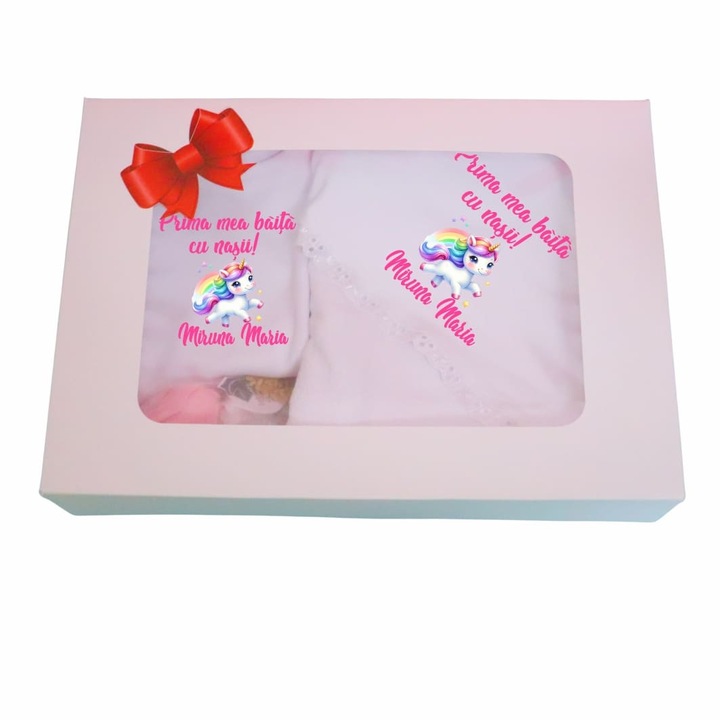 Set Prima mea baita cu Nasii, Alb, Unicorn, Bumbac, SPB27