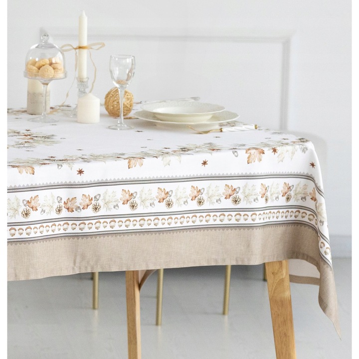 Obrus dreptunghiular Toronto, 145x250 cm, bumbac, impermeabil, nuante maro-bej