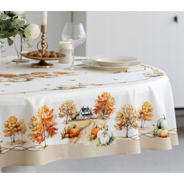 Obrus oval, Listelle, Terra, 150x200cm, 100% bumbac, impermeabil