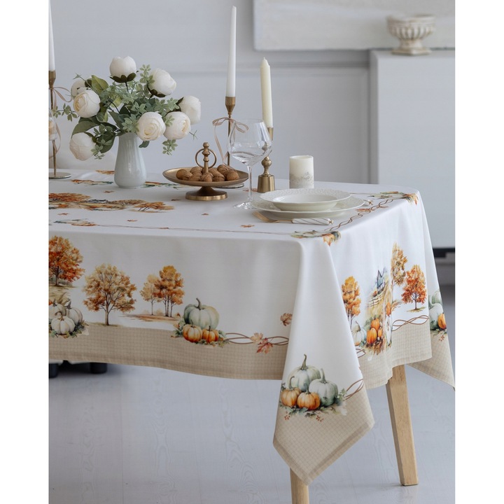 Obrus dreptunghiular Terra 110x145 cm, 100% bumbac, impermeabil, pentru mese elegante