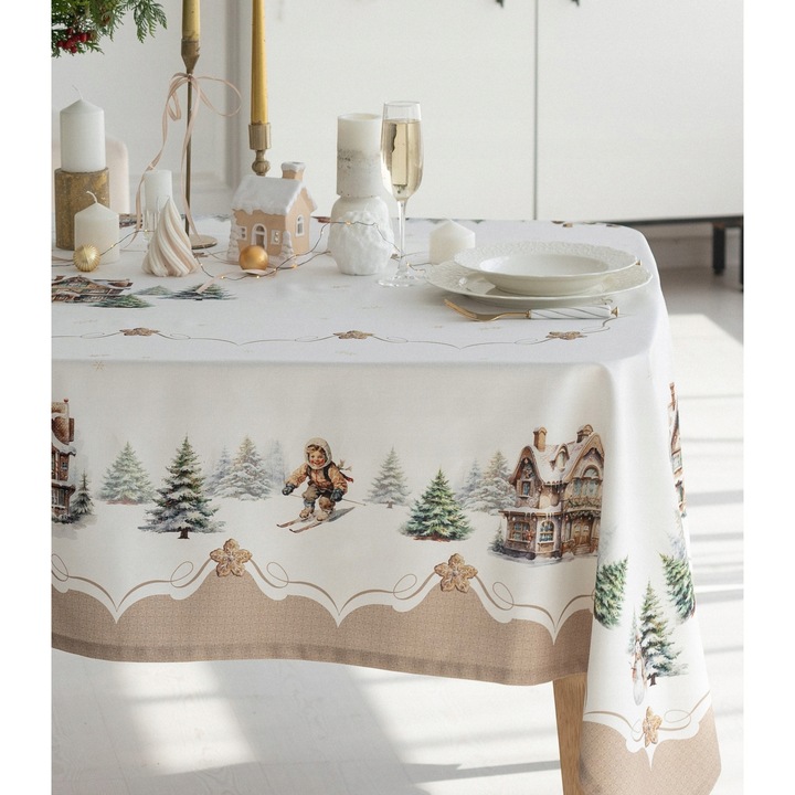 Obrus rectangular 165x310 cm, Listelle, plamoodpornic, bumbac, colectia "Piernikowy domek"