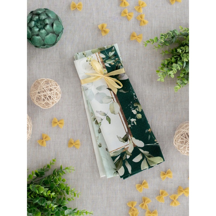 Set prosoape de bucatarie 2 bucati Ewelina 45x65cm, 100% bumbac, verde smarald