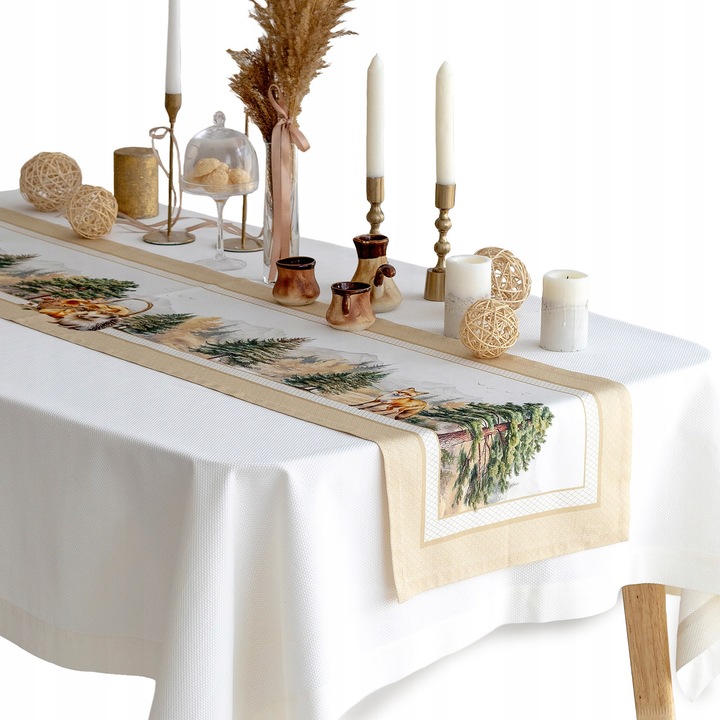 Bieznik decorativ pentru masa, Dabrowa, 40x185 cm, bumbac, plamoodporn, bej