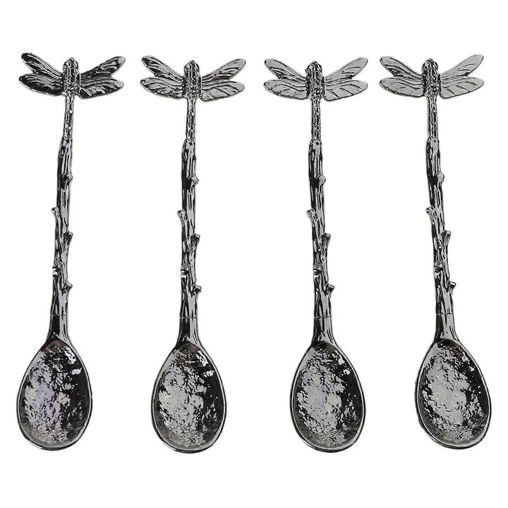 4 darabos vintage evőeszköz készlet szitakötőkkel, cinkötvözet, 11.1x2.50cm, többszínű