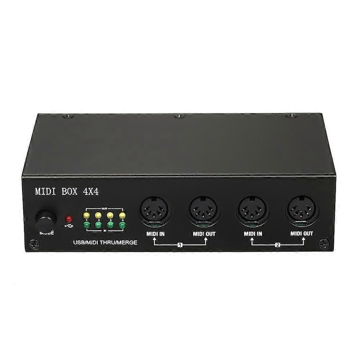 MIDI interfész 4 bemenet/4 kimenet, 64 MIDI csatorna, fekete, kompakt méret
