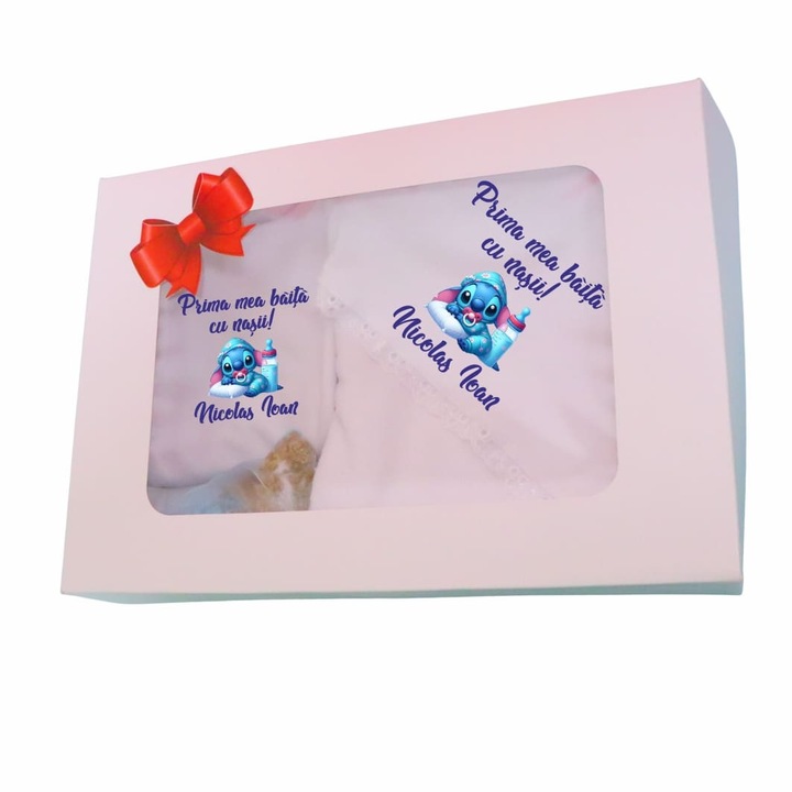 Set Prima mea baita cu Nasii, Alb, Stitch, Bumbac, SPB21