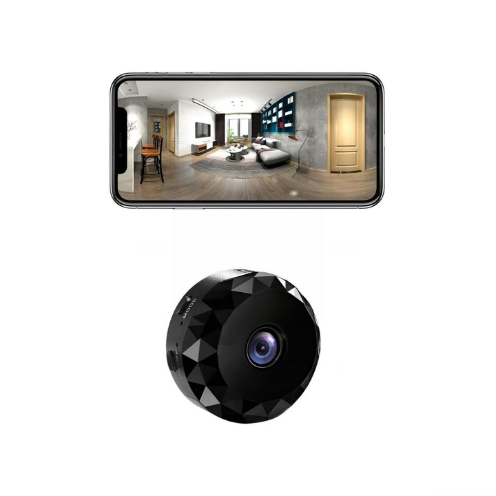 Mini camera, camera de supraveghere WiFi Full HD 18P de interior, transmisie in timp real, aplicatie mobila pentru monitorizarea camerei, baterie incorporata, camera de securitate WiFi mica, camera miniaturala compacta, detector de miscare, negru.