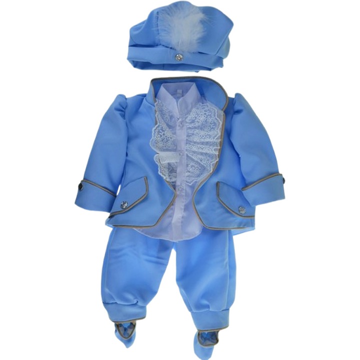 Costum elegant din bumbac, pentru botez, 5 piese, pentru baieti, Mini Junior C0204A-3-6, Albastru 68 CM
