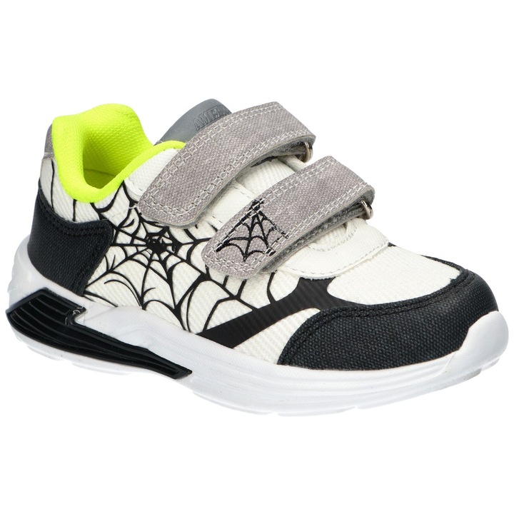 Pantofi sport copii American Club ES203, cu talpa LED luminoasa, cu velcro, brant din piele, foarte usori, Alb