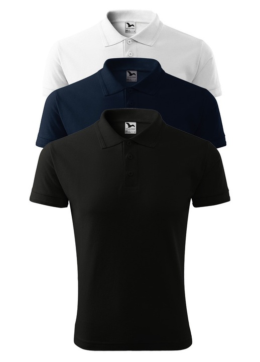 Set tricouri polo pentru barbati, Malfini Pique, Alb/Negru/Bleumarin